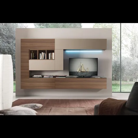 Parete Attrezzata in finitura eucalipto e fenix castoro Spot Chloè 03 di S75