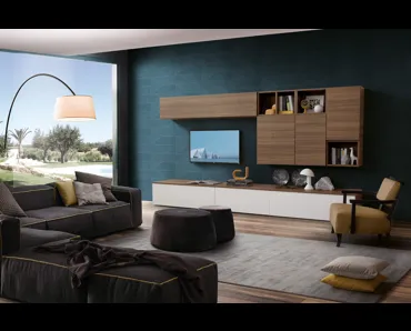 Parete Attrezzata in finitura eucalipto e laccato bianco Spot Chloè 01 di S75