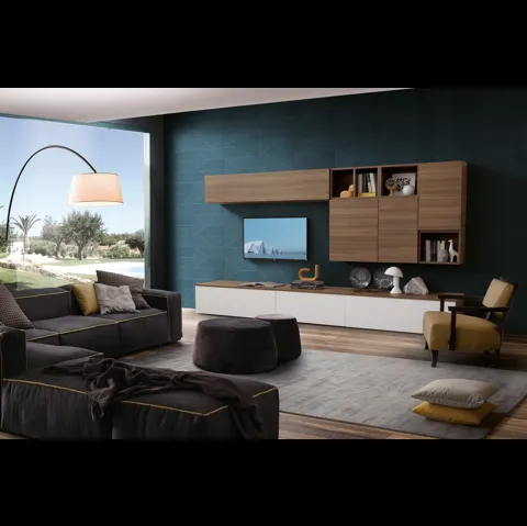 Parete Attrezzata in finitura eucalipto e laccato bianco Spot Chloè 01 di S75