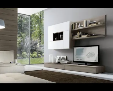 Parete Attrezzata Spot Irma 06 finitura olmo brown e bianco di S75