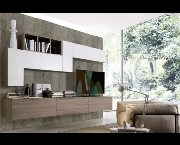 Parete Attrezzata sospesa Spot Irma 07 finitura olmo brown e bianco di S75