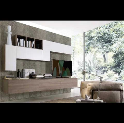 Parete Attrezzata sospesa Spot Irma 07 finitura olmo brown e bianco di S75