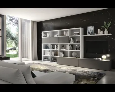 Parete Attrezzata in finitura olmo bianco e grey Spot Noemi 01di S75