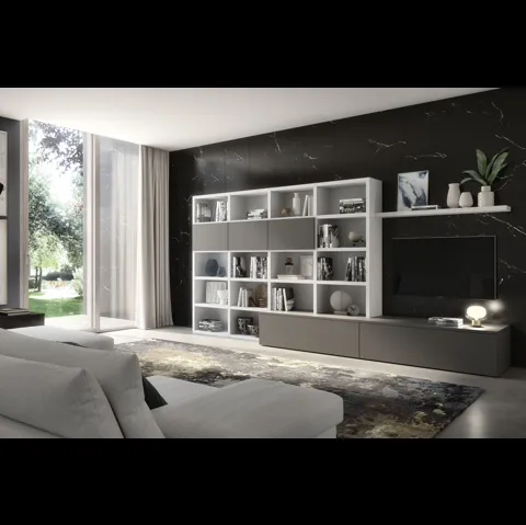 Parete Attrezzata in finitura olmo bianco e grey Spot Noemi 01di S75