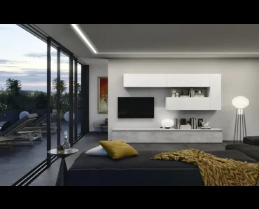 Parete Attrezzata in melaminico cemento grigio e bianco Supreme City 01 di S75