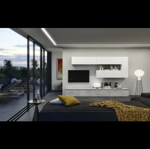 Parete Attrezzata in melaminico cemento grigio e bianco Supreme City 01 di S75