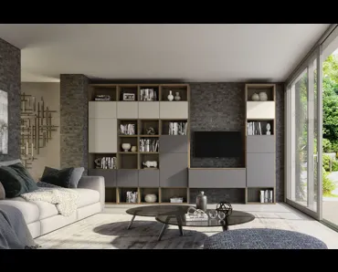 Parete Attrezzata in finitura beige e grey Supreme Ingrid Noce 01 di S75