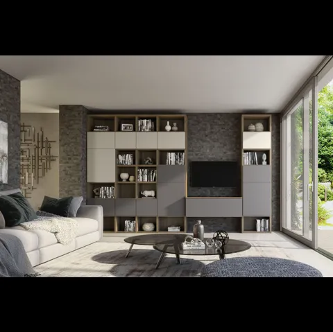 Parete Attrezzata in finitura beige e grey Supreme Ingrid Noce 01 di S75