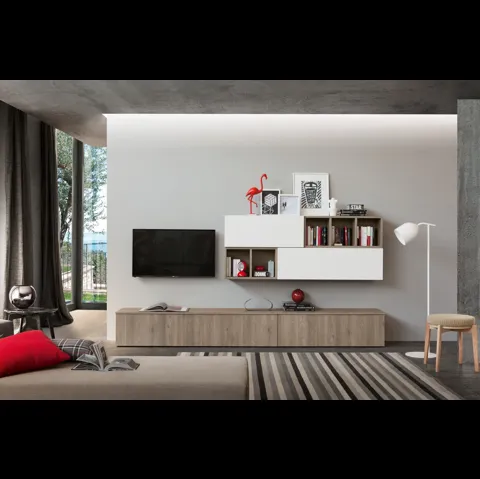 Parete Attrezzata in finitura rovere fiammato e bianco malè  Supreme Ingrid Rovere 01 di S75