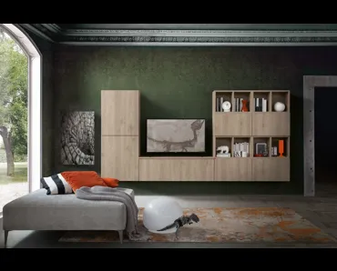 Parete Attrezzata sospesa in rovere fiammato Supreme Ingrid Rovere 02 di S75