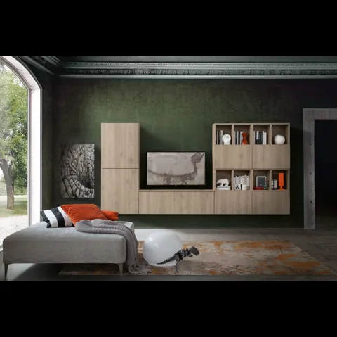 Parete Attrezzata sospesa in rovere fiammato Supreme Ingrid Rovere 02 di S75