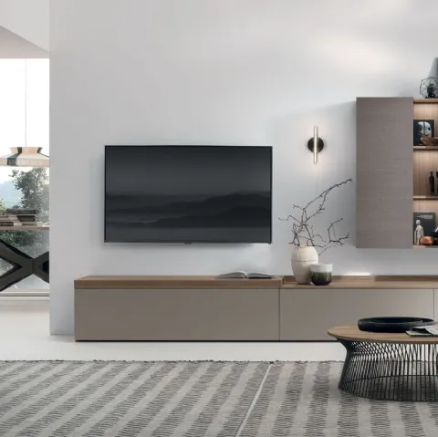 Parete Attrezzata in vero legno di abete finitura Lino e Vsone Classico N03 di Scandola
