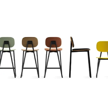 Sgabello Tata 6 SG con struttura in acciaio e seduta disponibile in varie finiture di Pointhouse