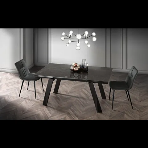 Tavolo Yuri con top in ceramica e base in Frassino Carbone di MaxHome