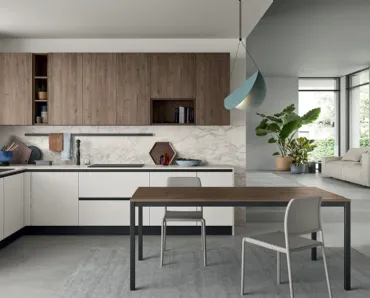 Cucina Moderna in laccato opaco con pensili in finitura quercia Easy 010 di Ar-due