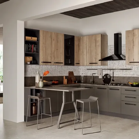 Cucina Moderna ad angolo in laccato opaco e effetto legno Easy 024 di Ar-due