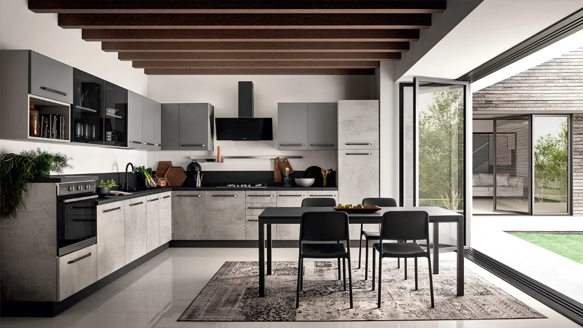 Cucina Moderna in laccato e effetto cemento ad angolo Easy 015 di Ar-due