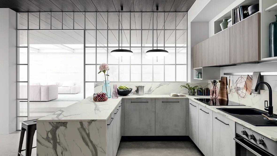 Cucina Moderna effetto cemento con penisola Easy 026 di Ar-due