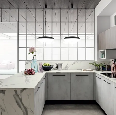 Cucina Moderna effetto cemento con penisola Easy 026 di Ar-due