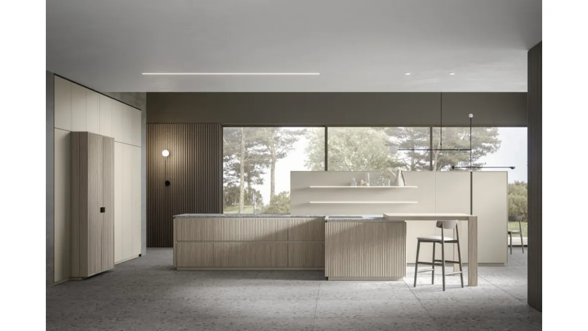 Cucina Moderna con penisola in listellare di faggio Eclettica 01 di Scandola