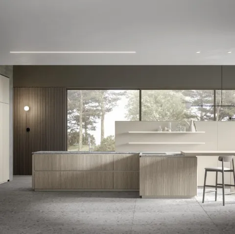 Cucina Moderna con penisola in listellare di faggio Eclettica 01 di Scandola