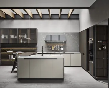 Cucina Moderna angolare in legno di Rovere termocotto e laccato opaco Eclettica 04 di Scandola