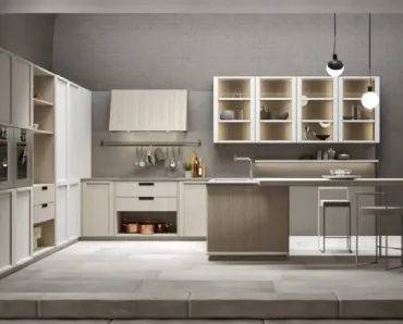 Cucina Eclettica 06 con penisola in legno finitura bianco e rovere di Scandola