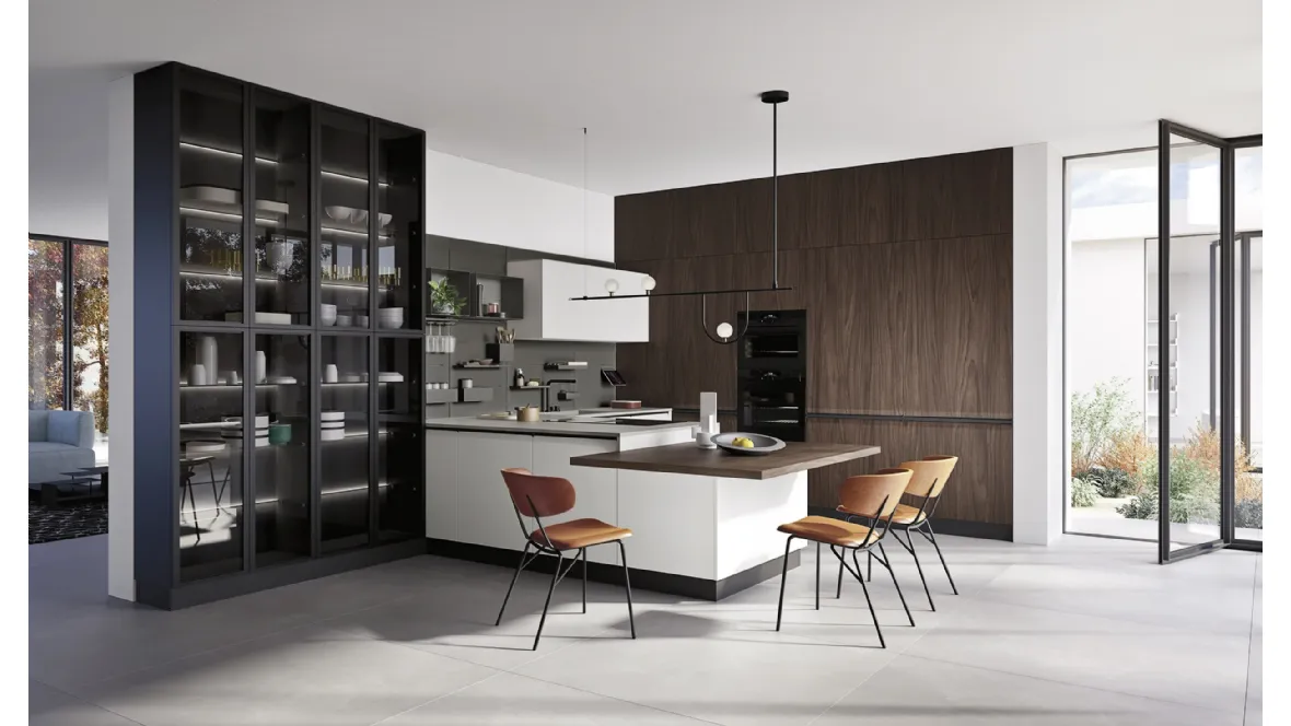 Cucina Moderna con penisola K10 006 in laccato e effetto legno di Ar-due