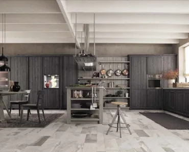 Cucina Moderna con isola in legno finitura grafite con top in vera pietra Maestrale M02 di Scandola