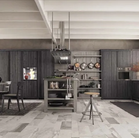 Cucina Moderna con isola in legno finitura grafite con top in vera pietra Maestrale M02 di Scandola