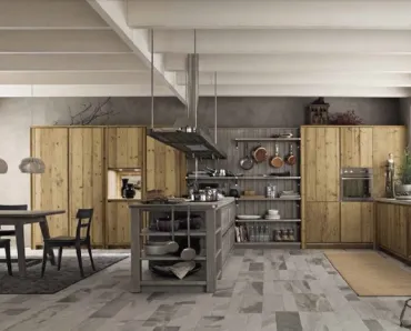 Cucina Moderna con isola in legno vecchio con top in pietra Maestrale M03 di Scandola