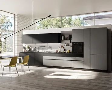 Cucina Moderna lineare Q01 010 in fenix e effetto metallo di Ar-due