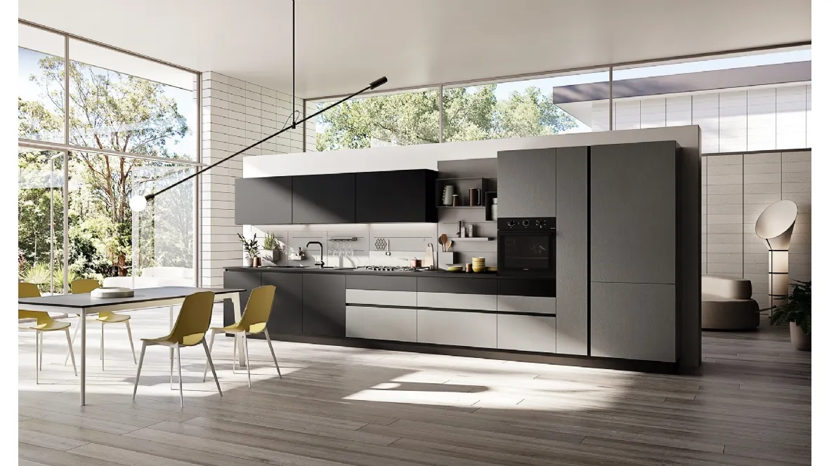 Cucina Moderna lineare Q01 010 in fenix e effetto metallo di Ar-due